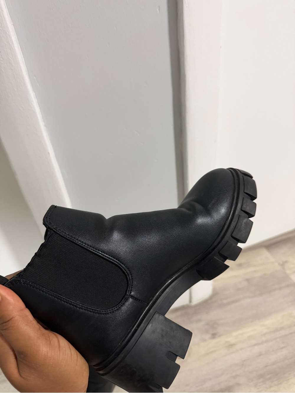 Steve Madden Black Chunky Lug Chelsea Booties